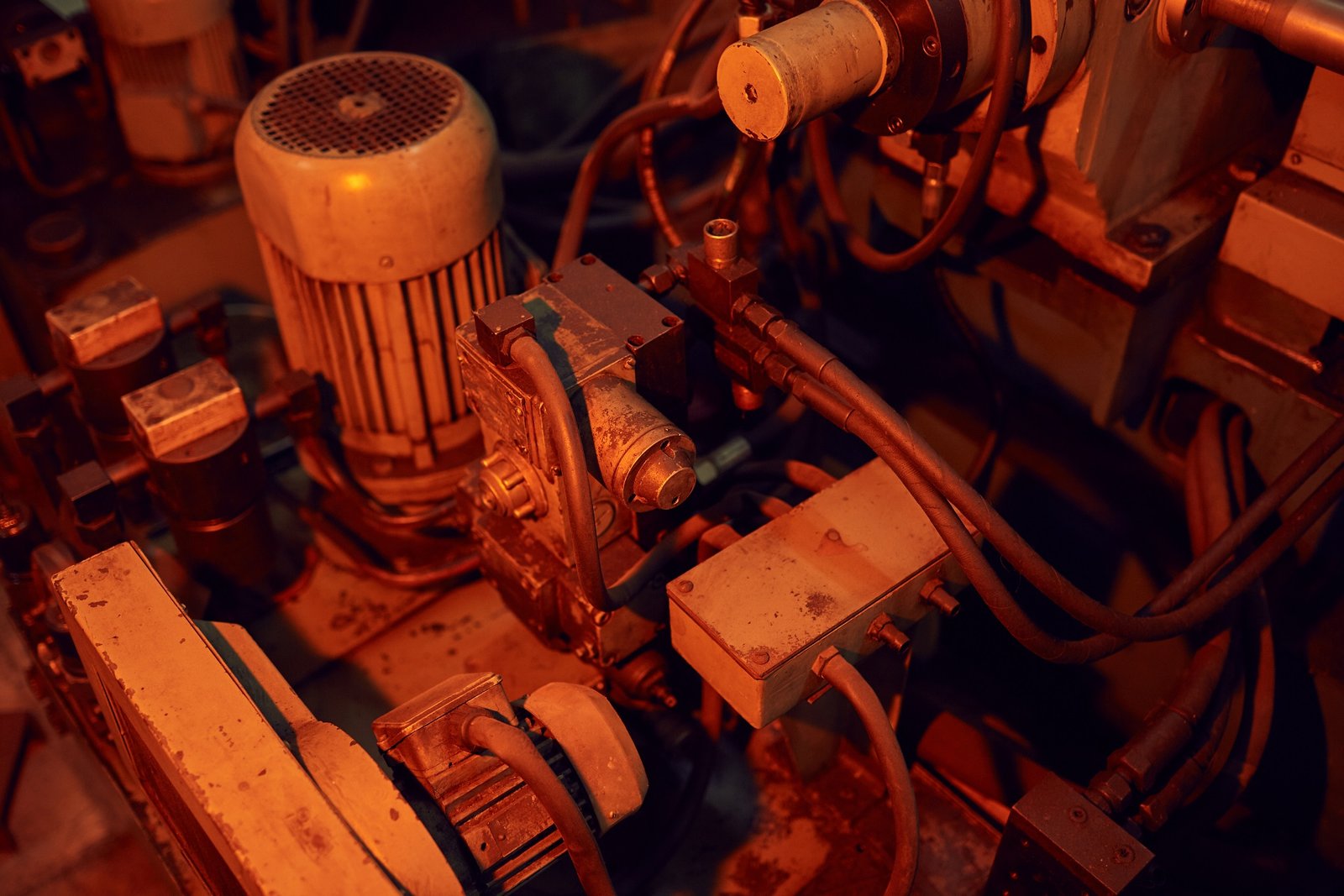 Close-up of working motor of the lathe in the factory